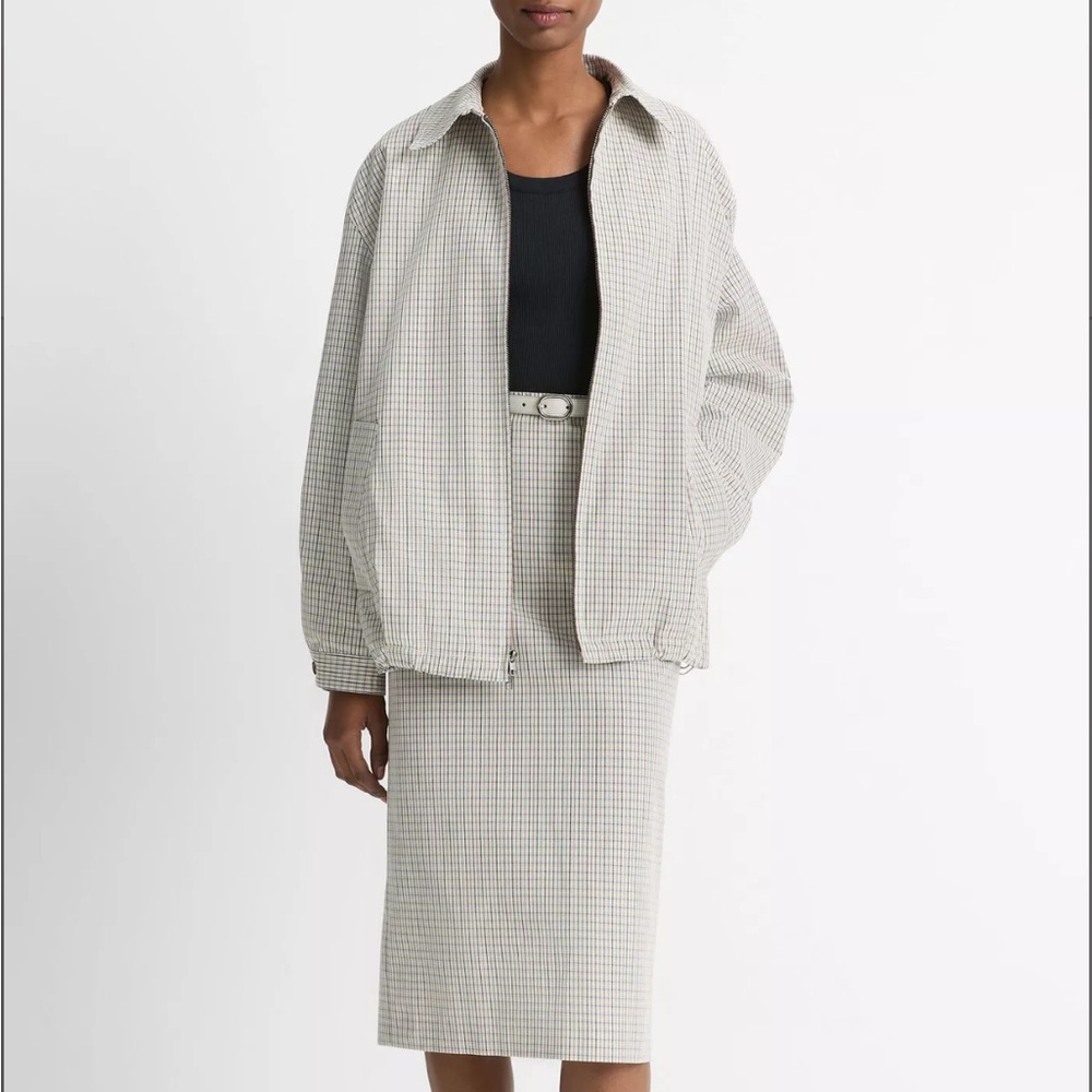 NWT Vince Gardener’s Check Oversized Bomber Jacket, Medium